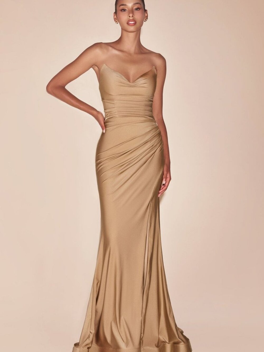 NEW NUDE GOLD Evening Gown Floor Length Formal Elegant Stunning CD791